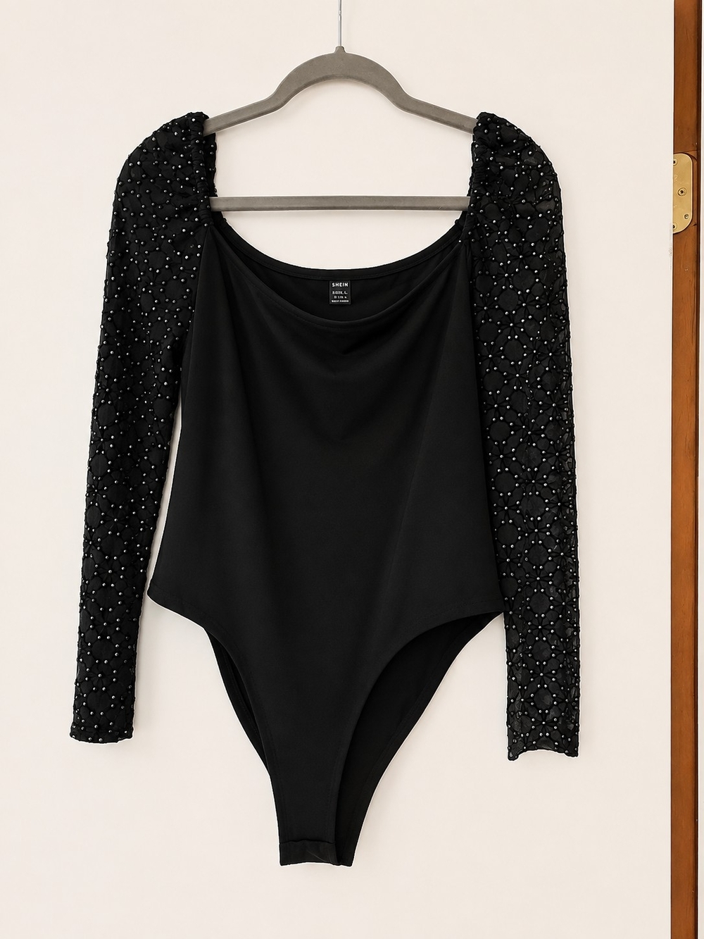Black Embellished Long-Sleeve Bodysuit